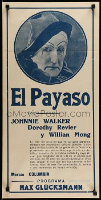 6y007 CLOWN Argentinean 14x28 1927 completely different image of clown William V. Mong, rare!