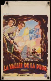 6y036 PURSUED Belgian R1950s completely different art of Robert Mitchum & Teresa Wright!