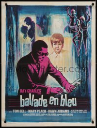 6y346 BLUES FOR LOVERS French 24x32 1969 colorful art of Ray Charles playing piano by Grinsson!