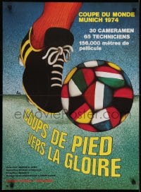 6y368 HEADING FOR GLORY French 23x32 1974 English World Cup FIFA football soccer, different art!