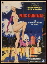 6y387 PARIS-CHAMPAGNE French 23x32 1962 Sinclare art of sexy near-naked Moulin Rouge showgirls!