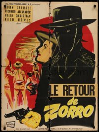 6y394 SON OF ZORRO French 24x31 1956 cool art of the masked hero with gun, Republic serial!