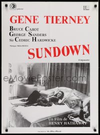 6y396 SUNDOWN French 23x31 R1970s great image of super sexy Gene Tierney in bed, George Sanders!