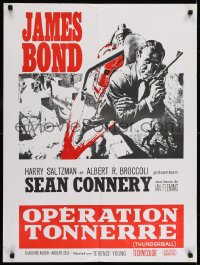 6y398 THUNDERBALL French 24x32 R1960s art of Sean Connery as secret agent James Bond 007!