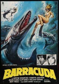 6y781 BARRACUDA Italian 1sh 1978 great artwork of huge killer fish attacking sexy diver in bikini!