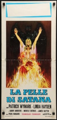 6y843 BLOOD ON SATAN'S CLAW Italian locandina 1971 Piovano art of sexy girl, demon and flames!