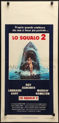 6y912 JAWS 2 Italian locandina 1978 giant shark attacking girl on water skis by Lou Feck!
