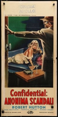 6y959 SCANDAL INC. Italian locandina 1957 sexy Symeoni crime art of woman and man with gun!