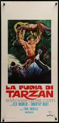 6y973 TARZAN'S SAVAGE FURY Italian locandina R1970s art of Barker vs natives, Edgar Rice Burroughs