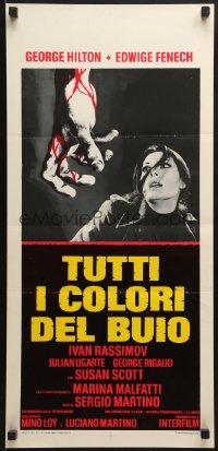 6y975 THEY'RE COMING TO GET YOU Italian locandina 1975 c/u of scared Edwige Fenech & bloody hand!