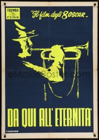 6y788 FROM HERE TO ETERNITY Italian 28x39 1954 dayglo art of Prewitt playing taps for Maggio, rare!