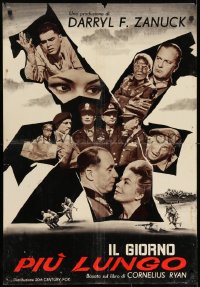 6y826 LONGEST DAY Italian 27x39 pbusta 1962 Zanuck's WWII D-Day movie with 42 international stars!