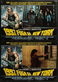 6y810 ESCAPE FROM NEW YORK group of 2 Italian 19x26 pbustas 1981 John Carpenter, Russell as Snake!