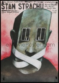 6y750 STATE OF FEAR Polish 26x38 1989 wild Andrzej Pagowski art of gagged man with windows for eyes!