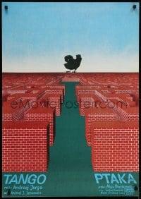 6y759 TANGO PTAKA Polish 27x38 1980 artwork of black bird over maze of bricks by Pawel Petrycki!