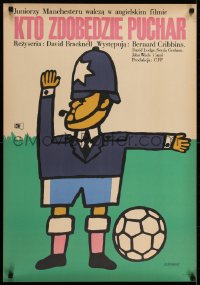 6y622 CUP FEVER Polish 23x33 1967 David Bracknell, cool Zbikowski art of soccer football police!