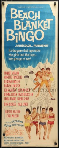 6z029 BEACH BLANKET BINGO insert 1965 Frankie Avalon & Annette Funicello go sky diving!