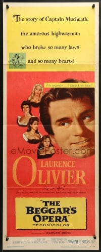 6z032 BEGGAR'S OPERA insert 1953 Laurence Olivier is wanted by the law & all the women he proposed to!