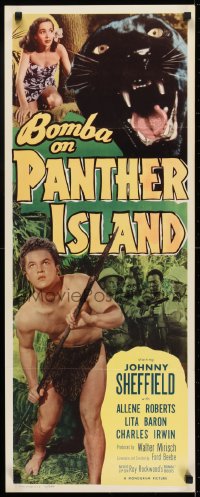 6z052 BOMBA ON PANTHER ISLAND insert 1949 Johnny Sheffield, Allene Roberts, giant panther!
