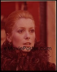 7a168 CATHERINE DENEUVE 4x5 transparency 1970s pretty head & shoulders close up wearing feathers!