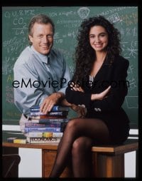 7a210 HULL HIGH 4x5 transparency 1990 posed portrait of Will Lyman & sexy Nancy Valen in classroom!