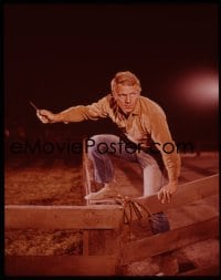 7a232 NEVADA SMITH 4x5 transparency 1966 best c/u of Steve McQueen with knife climbing over fence!