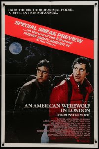 7b041 AMERICAN WEREWOLF IN LONDON 1sh 1981 John Landis, David Naughton, Dunne, sneak preview!