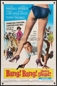 7b084 BANG BANG YOU'RE DEAD 1sh 1966 wacky art of Tony Randall crouching between sexy legs!