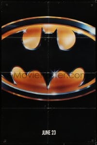 7b088 BATMAN teaser 1sh 1989 directed by Tim Burton, cool image of Bat logo, glossy finish!