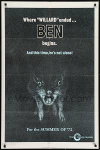 7b100 BEN teaser 1sh 1972 art of lots of rats, Willard 2, this time he's not alone!