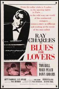 7b137 BLUES FOR LOVERS 1sh 1966 Ballad in Blue, cool b&w image of Ray Charles playing piano!