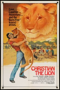 7b195 CHRISTIAN THE LION 1sh 1977 Travers, the Born Free legend grows, The Lion at World's End!
