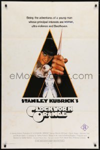 7b199 CLOCKWORK ORANGE int'l 1sh 1972 Stanley Kubrick classic, Castle art of Malcolm McDowell!