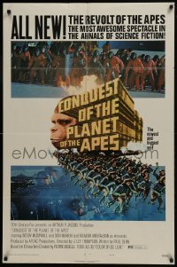 7b205 CONQUEST OF THE PLANET OF THE APES style B 1sh 1972 Roddy McDowall, apes are revolting!