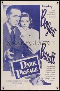 7b212 DARK PASSAGE 1sh R1956 great close up of Humphrey Bogart with gun & sexy Lauren Bacall!