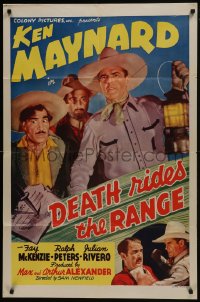 7b223 DEATH RIDES THE RANGE 1sh 1940 great c/u of cowboy Ken Maynard, art of dagger in note!