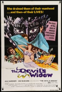 7b231 DEVIL'S WIDOW 1sh 1972 directed by Roddy McDowall, wild art of Ava Gardner, English horror!