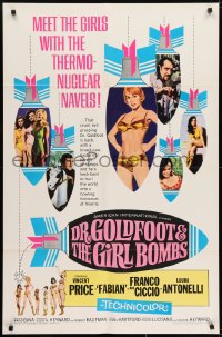 7b245 DR. GOLDFOOT & THE GIRL BOMBS 1sh 1966 Bava, Vincent Price & sexy half-dressed babes!