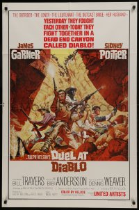 7b252 DUEL AT DIABLO 1sh 1966 cool Frank McCarthy art of Sidney Poitier & James Garner surrounded!