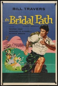 7b151 BRIDAL PATH English 1sh 1959 Amstutz artwork of Scottish Bill Travers chased by many women!