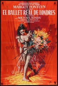 7b724 ROYAL BALLET export English 1sh 1960 wonderful art of ballerina Margot Fonteyn with flowers!