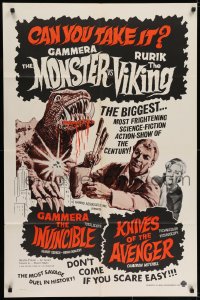 7b336 GAMMERA THE INVINCIBLE/KNIVES OF THE AVENGER 1sh 1960s sci-fi horror, can you take it?!