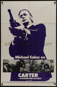 7b343 GET CARTER int'l Spanish language 1sh 1971 cool image of Michael Caine holding shotgun!