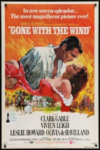 7b360 GONE WITH THE WIND 1sh R1974 Terpning art of Gable carrying Leigh over burning Atlanta!