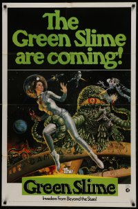 7b366 GREEN SLIME int'l 1sh 1969 classic cheesy sci-fi movie, art of sexy astronaut & monster by Vic Livoti
