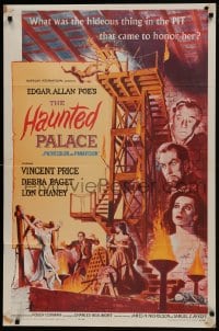 7b379 HAUNTED PALACE 1sh 1963 Vincent Price, Lon Chaney, Edgar Allan Poe, cool horror art!