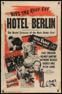 7b399 HOTEL BERLIN 1sh 1945 sexy Faye Emereson, Helmut Dantine, Andrea King, rips the roof off!
