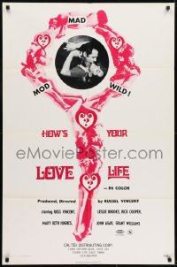 7b401 HOW'S YOUR LOVE LIFE 1sh 1971 Russ Vincent, John Agar, sexy art, mad, mod, wild!