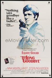7b508 LONG GOODBYE int'l 1sh 1973 artwork of Elliott Gould as Philip Marlowe with gun by Vic Fair!