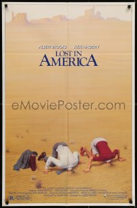7b512 LOST IN AMERICA 1sh 1985 Lettick art of Albert Brooks & Julie Hagerty w/heads in sand!
